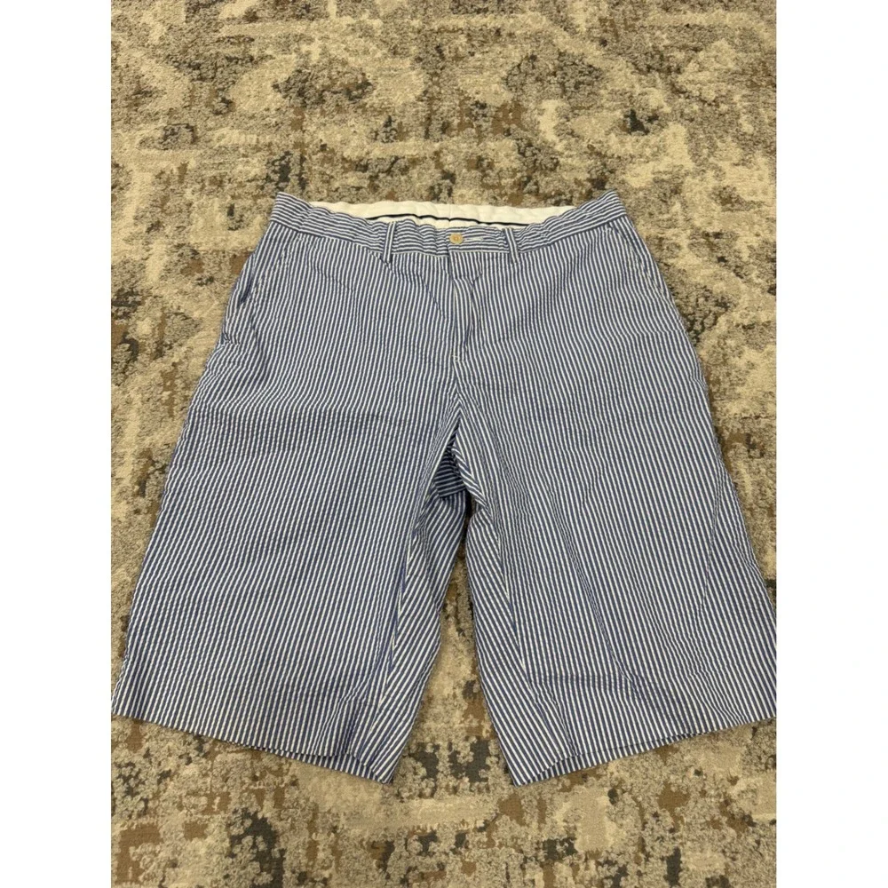 Polo Ralph Lauren Mens Blue White Seersucker Striped Chino Shorts Size 30